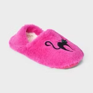 Women's pink Plush black cat Halloween Faux Fur Slipper Socks with Grippers NWT